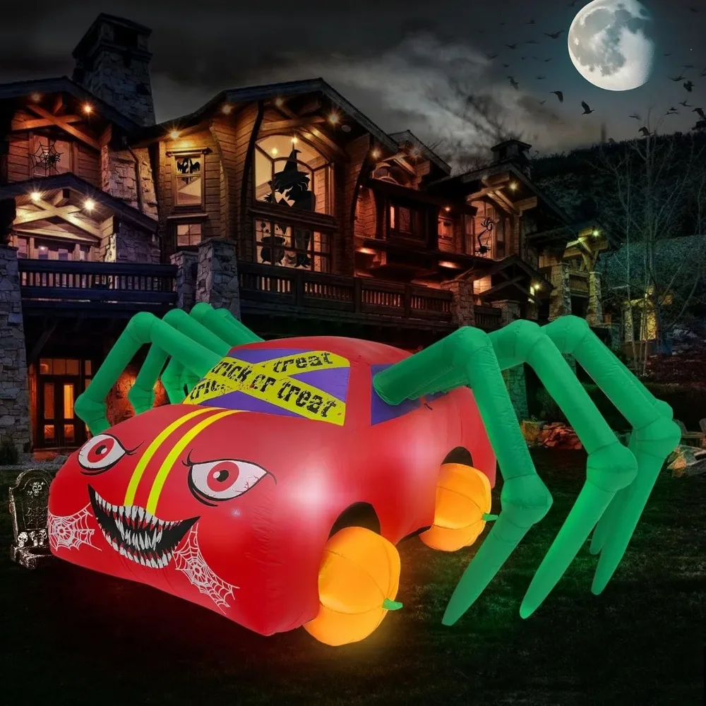 

10 Foot Halloween Inflatable Outdoor Decoration, Giant Inflatable Spider Car with LED Lights Halloween Inflatable Decoration