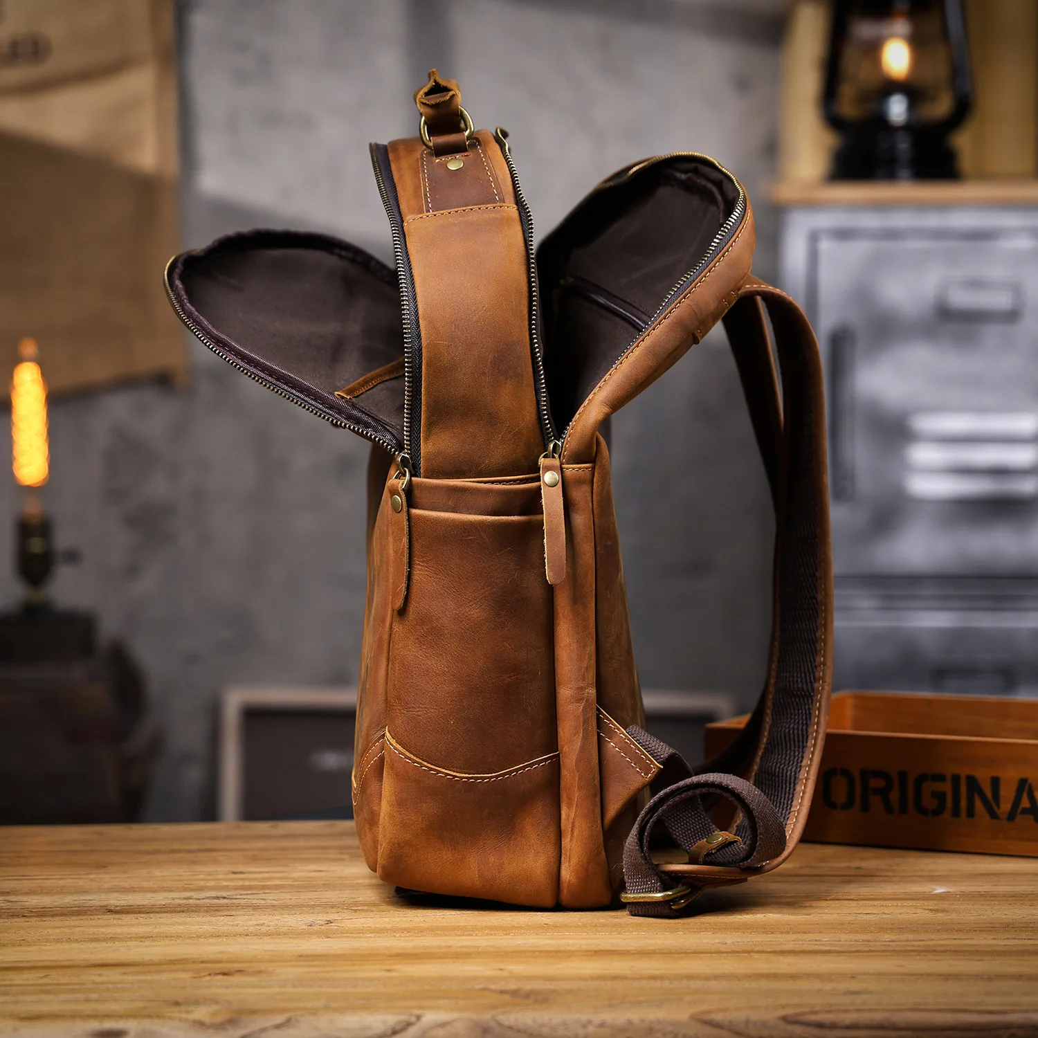 casual designer handmade crazy horse cowhide men's large-capacity backpack vintage genuine leather women's travel bagpack