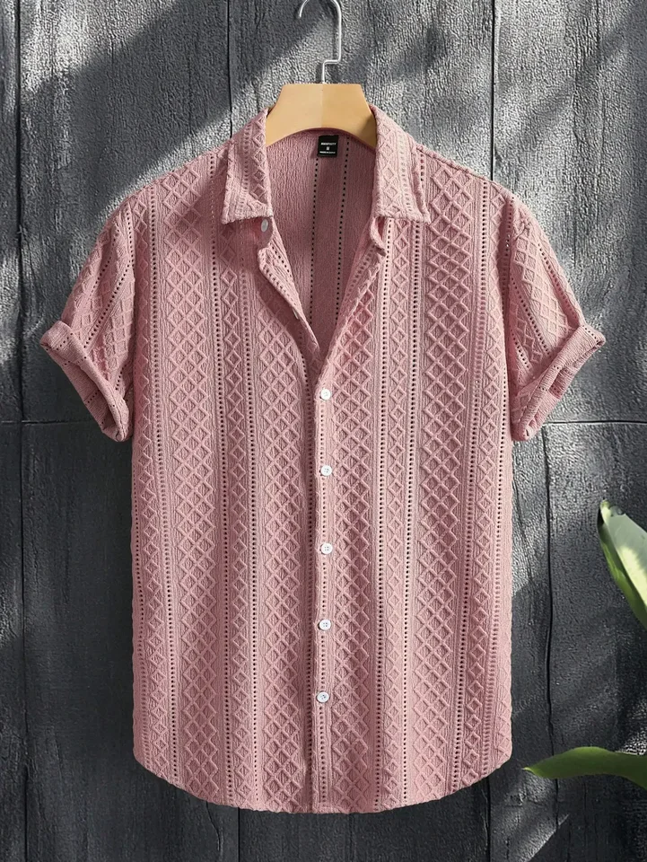 Mens Textured Short Sleeve Casual Shirt