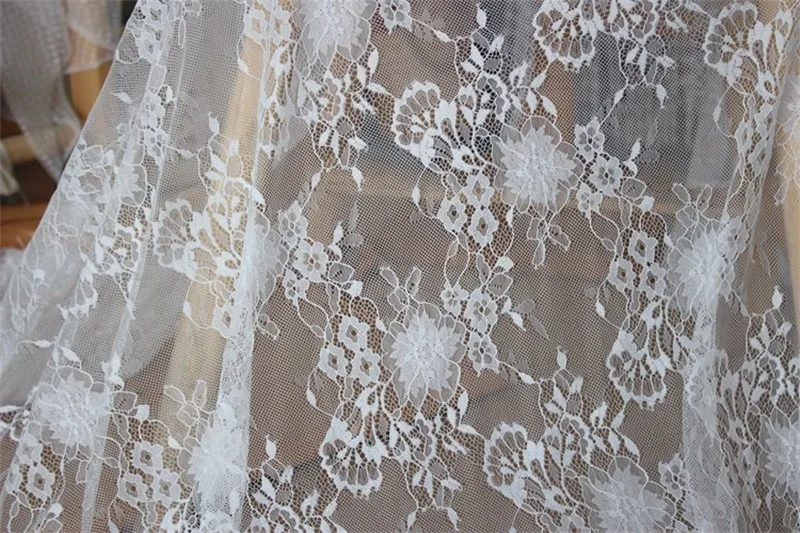 Tecido de renda para casamento, Tecido Chiffon francês, Material poliéster, 3m de largura, 1.5m