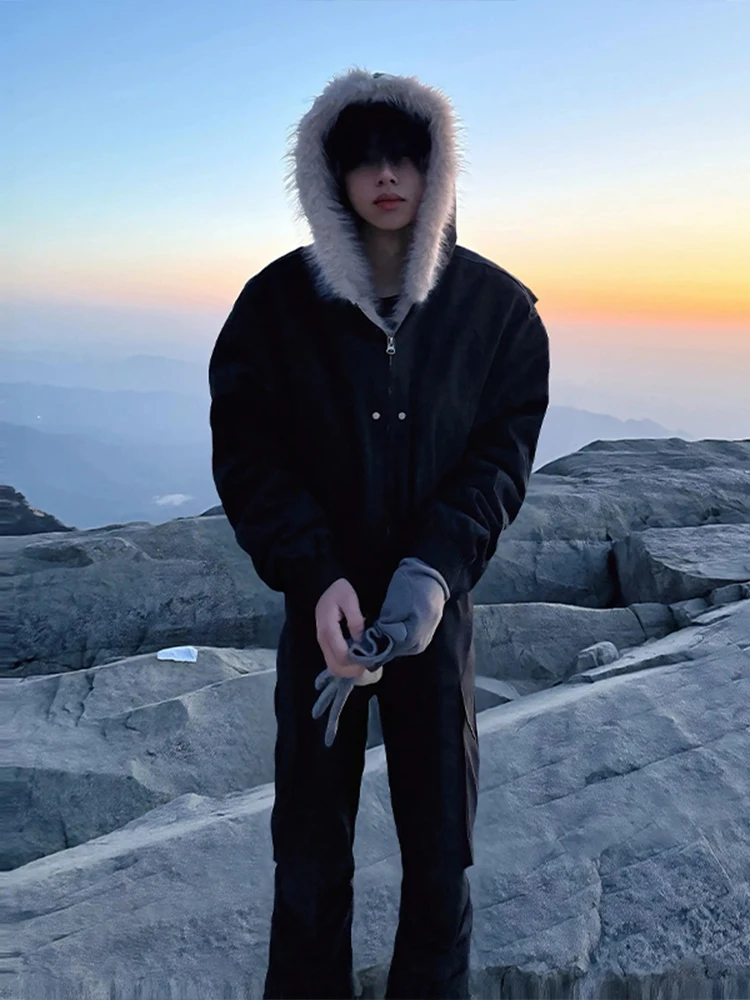 

Cleanfit Men's Winter Jaet with Rabbit Fur Collar Fce Lined Hooded Cotton Coat Warmth Guaranteed Stand Fit Zipper Decor