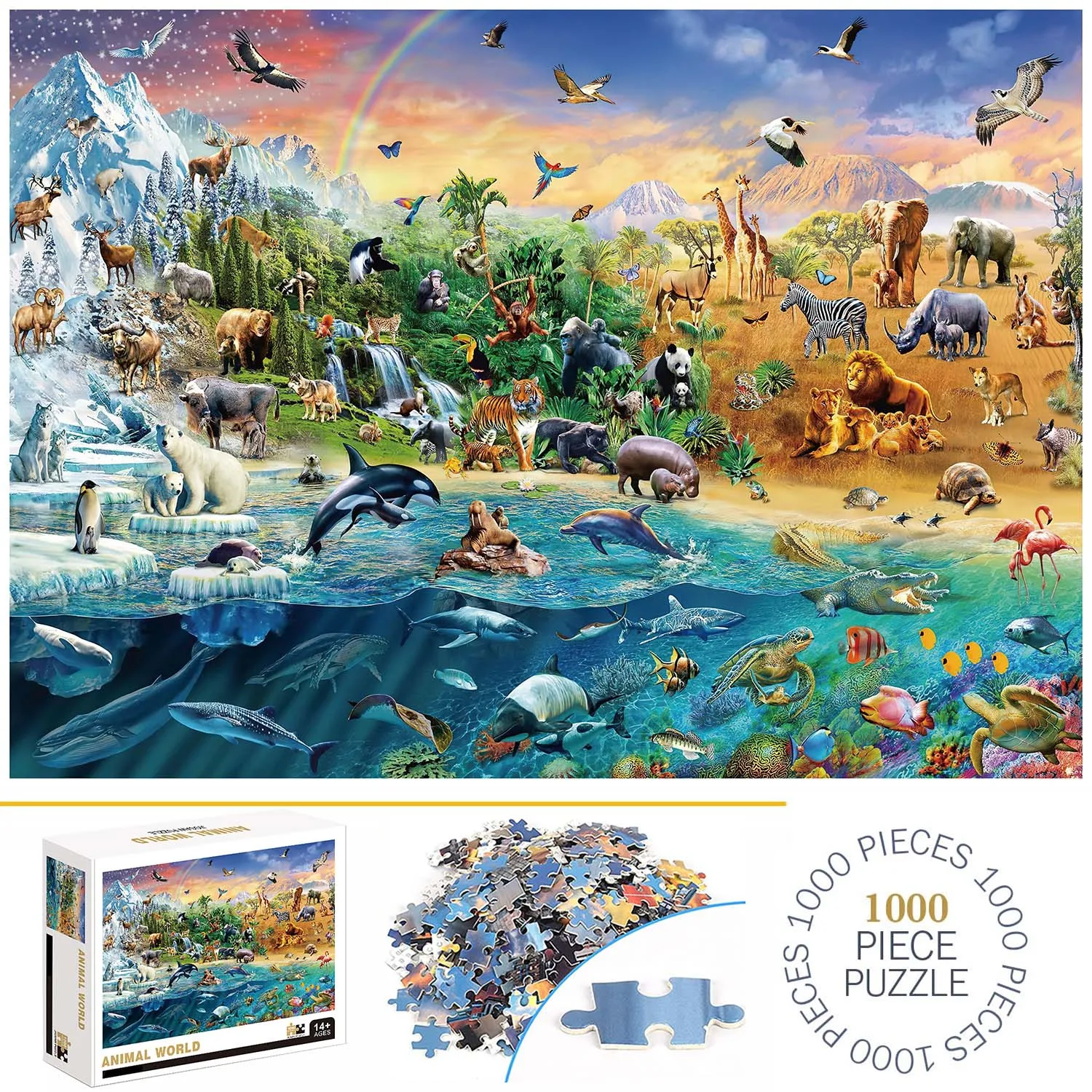 1000 Pieces Animal World Jigsaw Puzzles for Adults Home Decor Games Family Fun Floor Puzzles Educational Toys for Kids