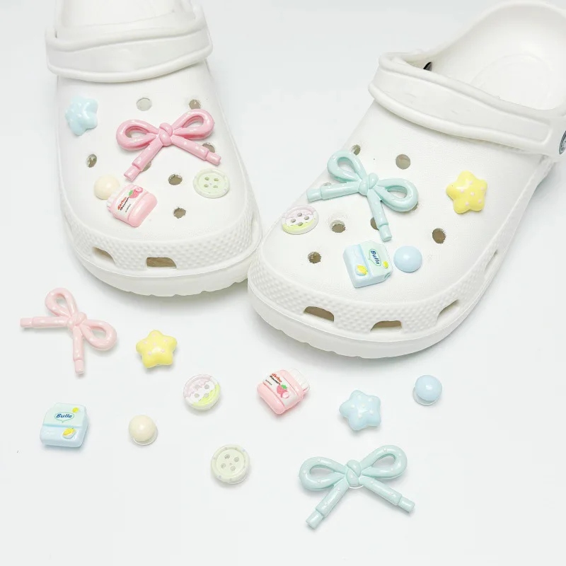 Sweet Candy Color Bowknot DIY Shoes Charm Set Women Summer 2026 Y2K Patchwork Cartoon Clogs Accessories Cute Shoes Decorations