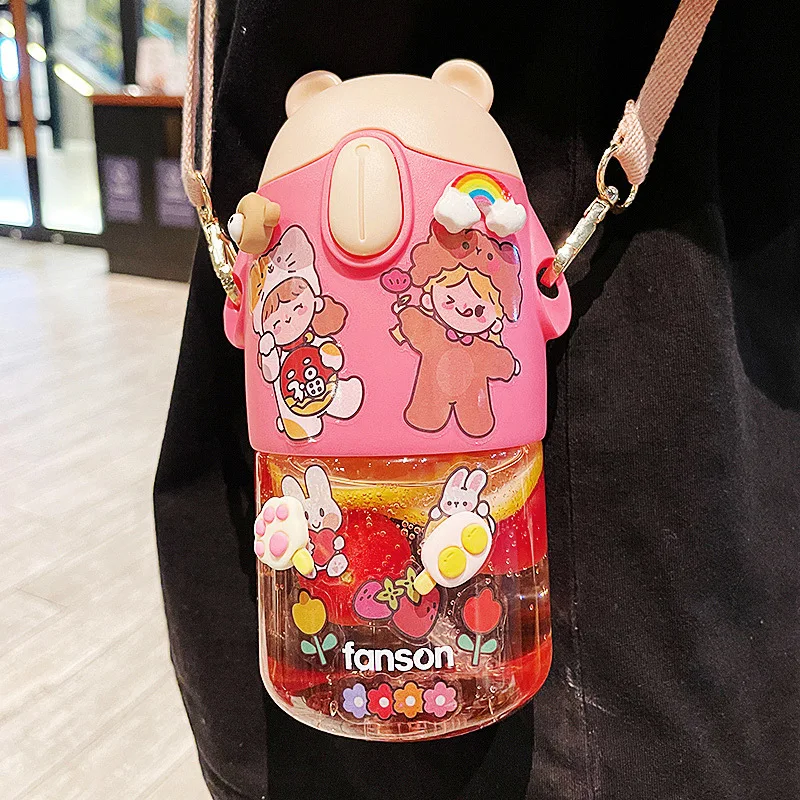 

Maternity straw cup cute kindergarten children's water cup women's summer special portable cross-body strap big water bottle