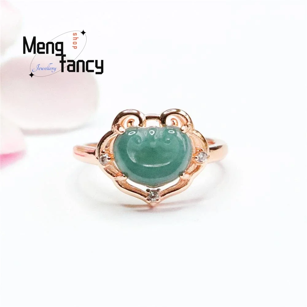 

Natural Jadeite Ice Blue Water Ruyi Heart Jade Ring Exquisite Elegant Fashion High-grade Couple Promise Luxury Quality Jewelry