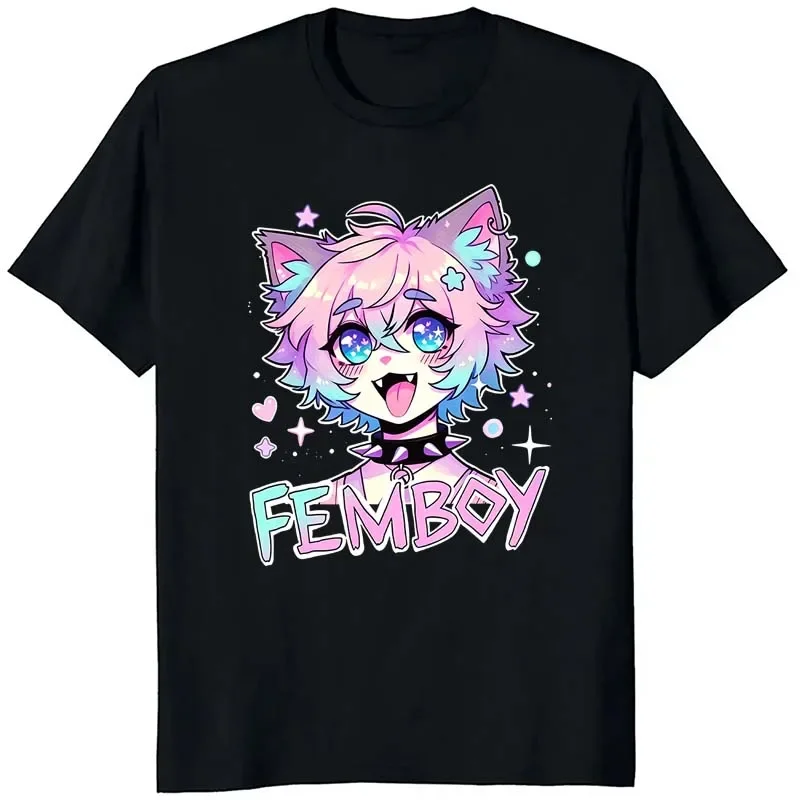 Femboy T-Shirts mit Grafikdruck für Damen, Sommer, lässige Mode, Harajuku, Vintage-Oberteile, lockere Passform, Rundhalsausschnitt, kurzärmelig. – Detail 5
