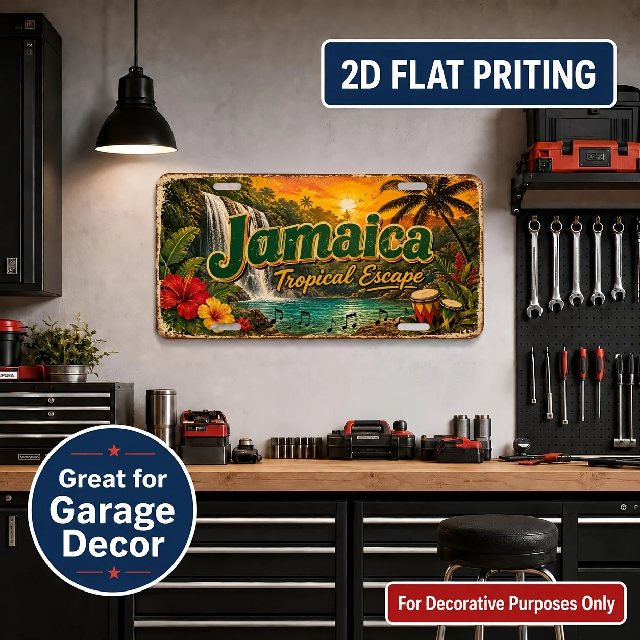 2D Flat, [2D Flat] 2D Flat Plane, 1pc, Vintage Metal Metal Sign Wall Sign, Jamaica Theme- Durable And Fade-Resistant, Indoor/Out