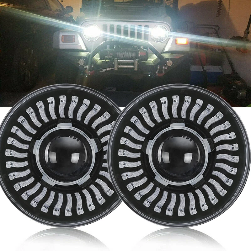 

1PCS 7inch White Amber Turn Halo Signal Symphony H4 Headlight Hi/Lo Beam Color APP Conrol Waterproof Light for Jeep Wrangler JK