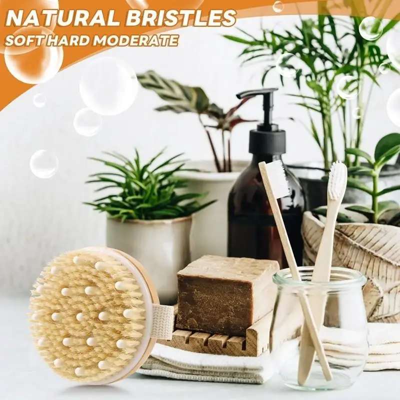 Holz-Badebürste mit langem Griff und natürlichen Wildschweinborsten, abnehmbarer Kopf, Duschbürste zur Körperreinigung und Peeling – Detail 4