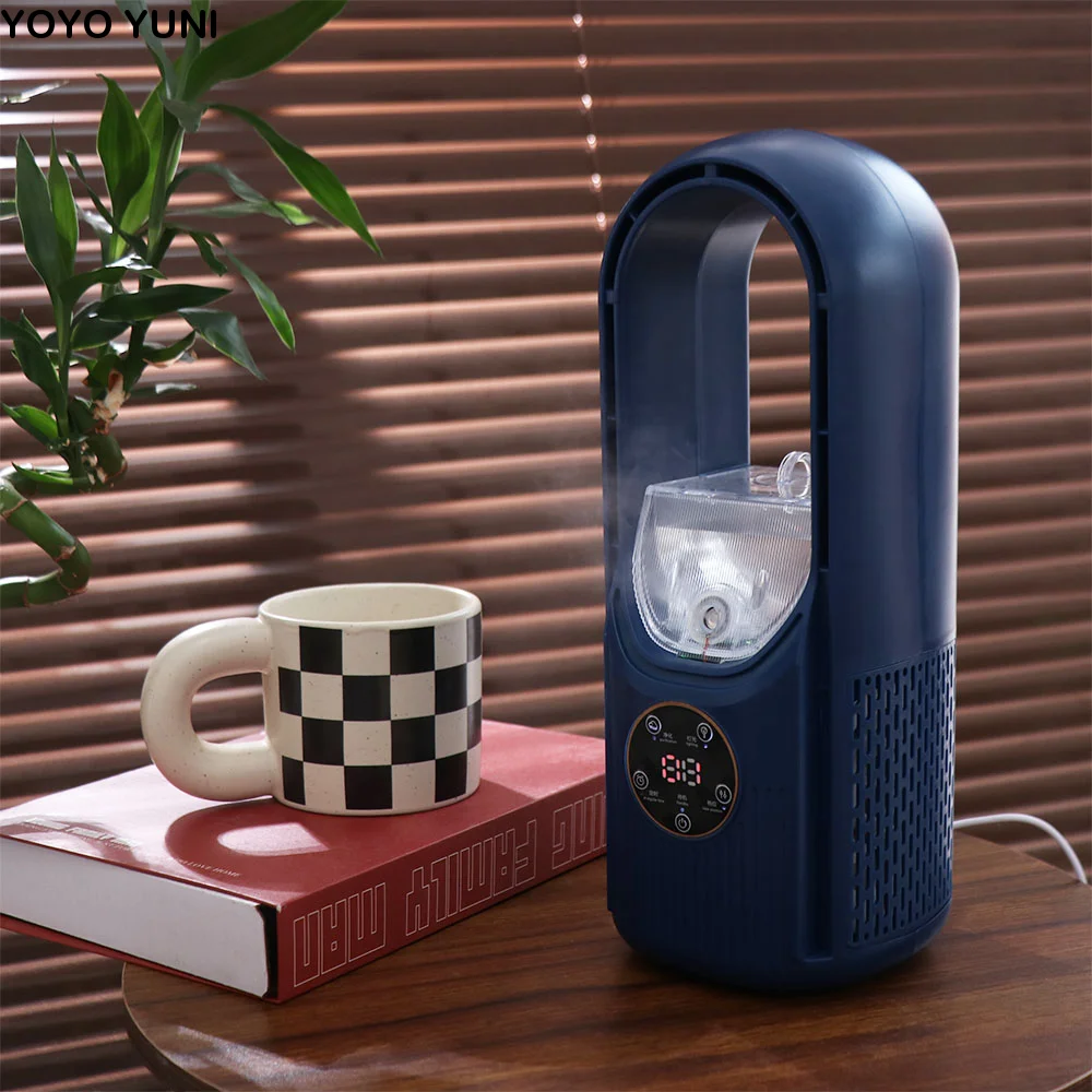 6 Speed Portable Air Cooler Bladeless Design Humidifying Function Leafless Fan Silent Timer Adjustable Wind Speeds Cooling Fan