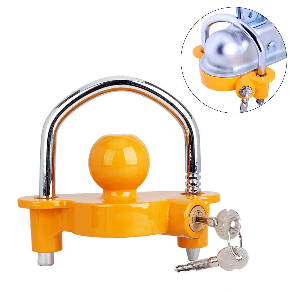 Yellow Universal Aluminum Heavy Duty Car Hitch Lock U-Bolt Anti-Theft Caravan Ball Coupler Trailer Accessories