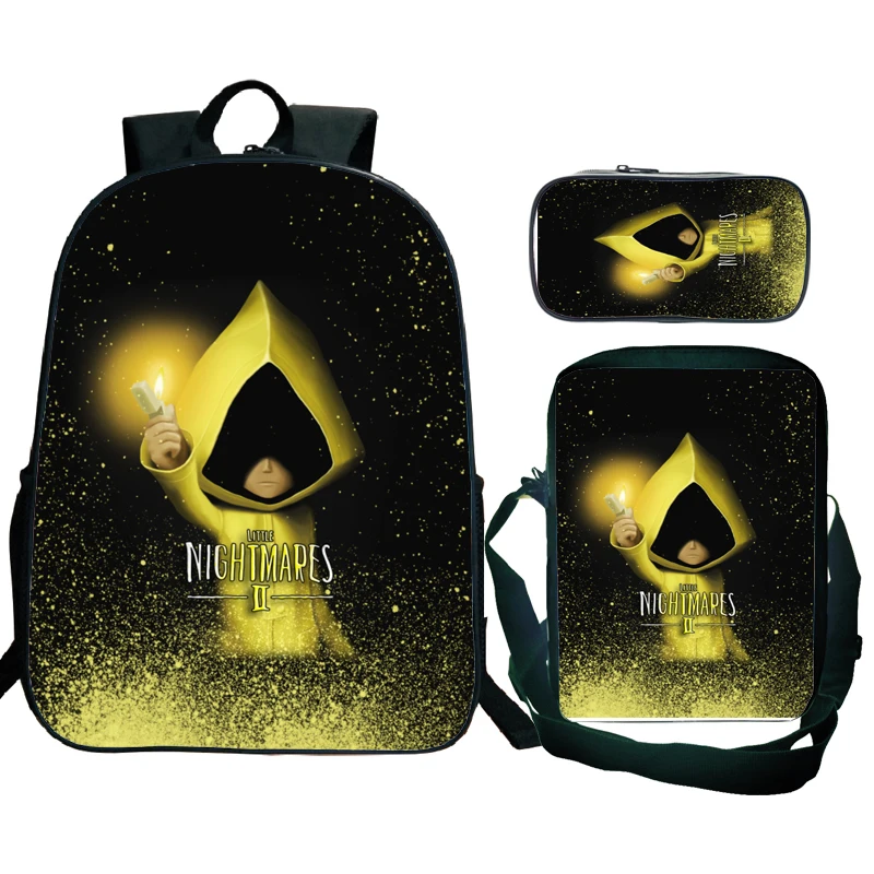 Saco de escola primária Little Nightmares 2, mochila de desenho infantil, anime, kawaii, meninos, meninas, 3pcs