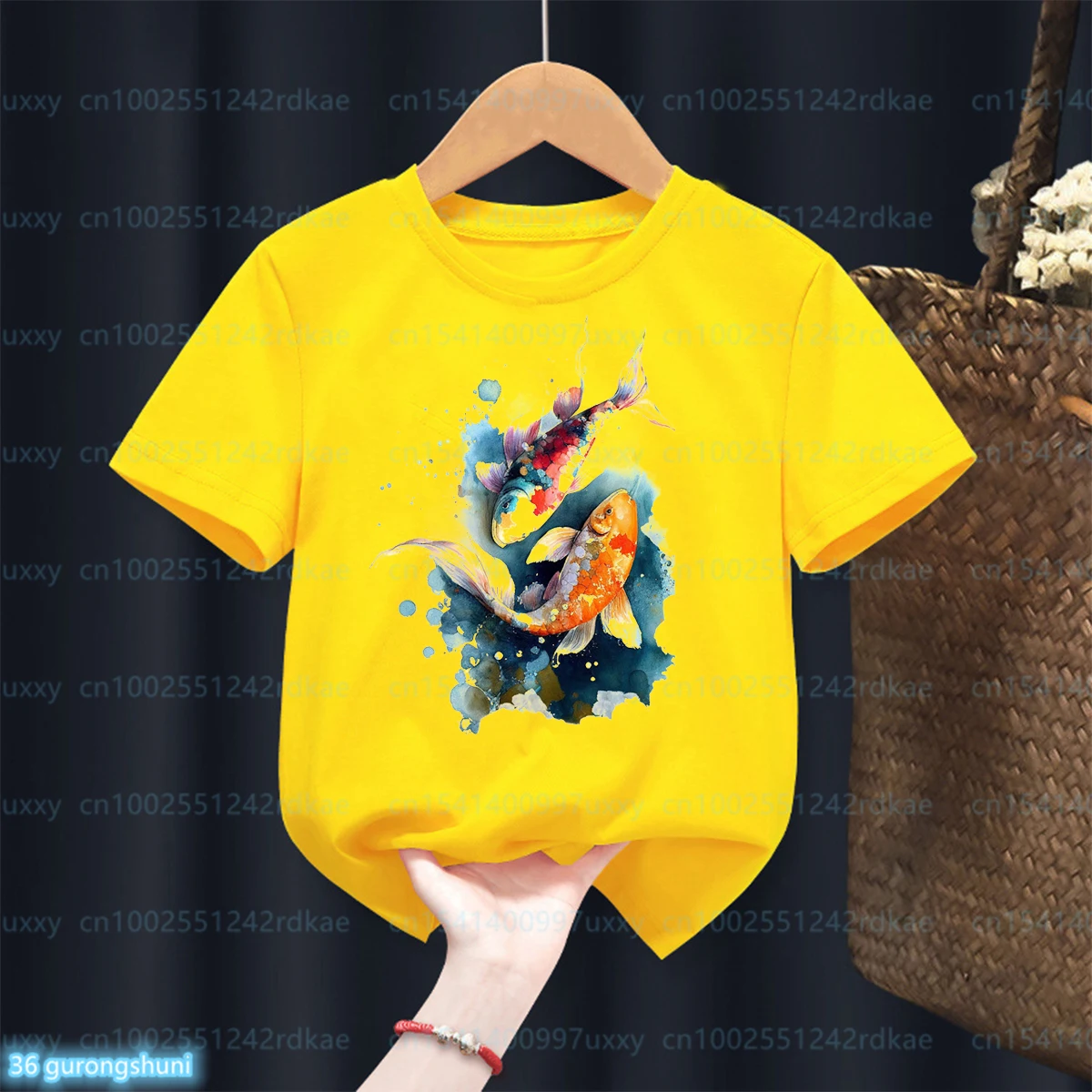 T-shirt for boys Cute marine fish graphic print tshirt for kids Fashion boys yellow short sleeved tshirt tops 1-15 years old