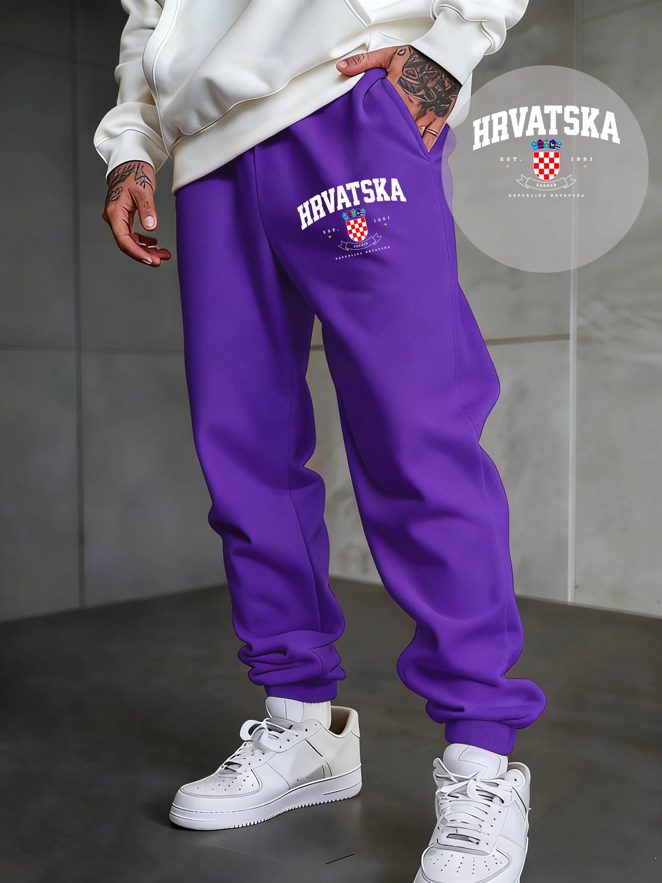 

Republika Hrvatska Zagreb мужские спортивные штаны с буквенным принтом, спортивные штаны на шнурке, повседневные осенние брюки, флисовые разноцветные брюки