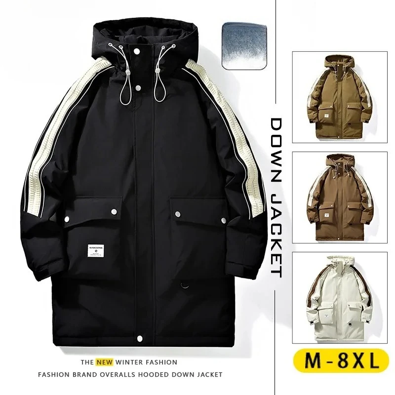 

COMXZ Winter Men Mid Length Big Size Down Jacket New National Standard 90% White Duck Down Hooded Climbing Outdoor Sports Suit