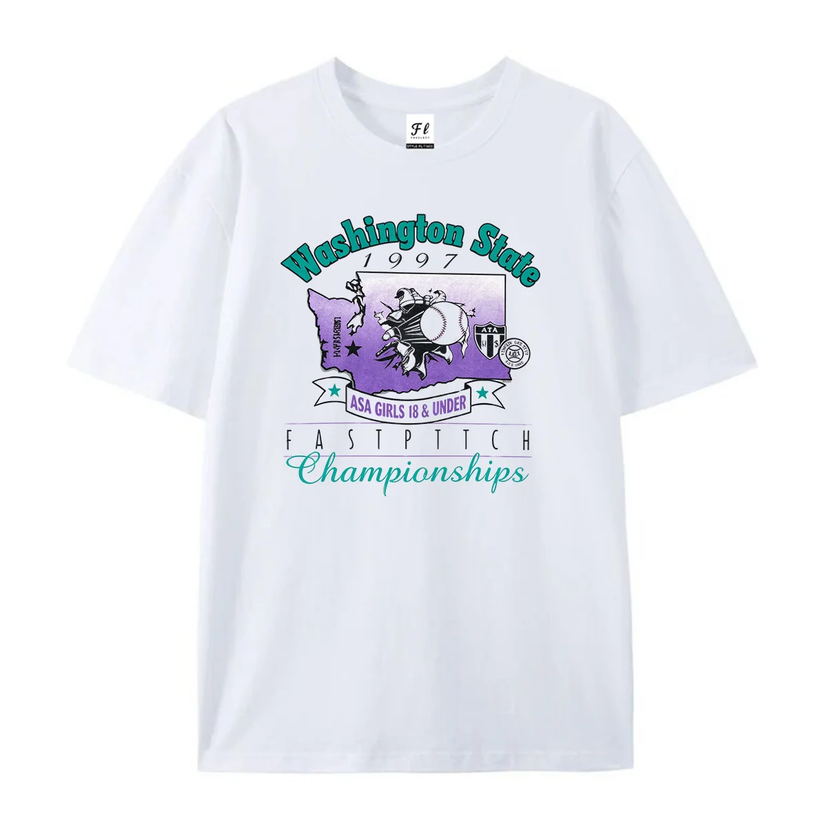 Vintage Washington State Fastpitch Championships Tshirt Retro Softball Tournament Front & Back Print Unisex Casual Graphic Shirt