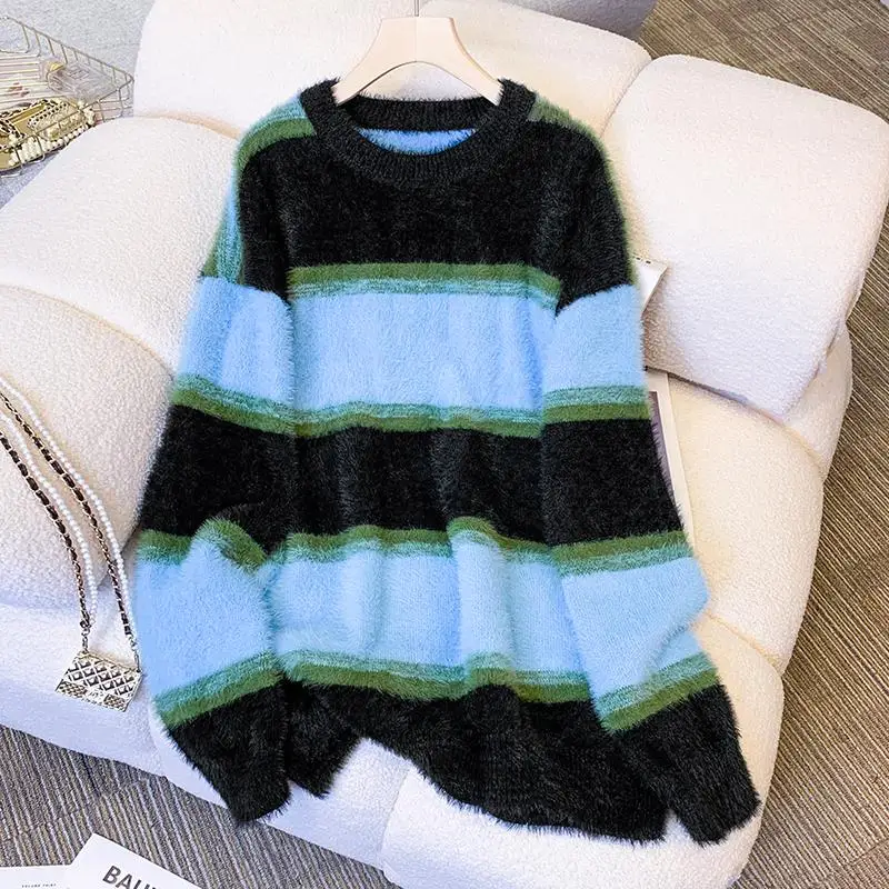 

Casual Striped Pullovers sweater Women's knitting sweater O-neck long sleeve pullover Autumn and winter clothing warm top cloth