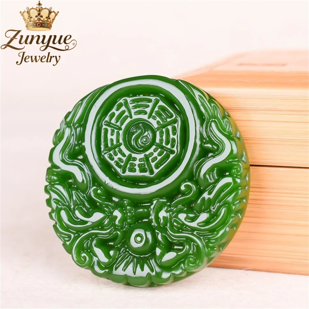 

Natural Hetian Jade Spinach Green Dragon And Phoenix Eight Trigrams Pendant Luxury Quality Jewelry Fashion Jewelry Charms Gift