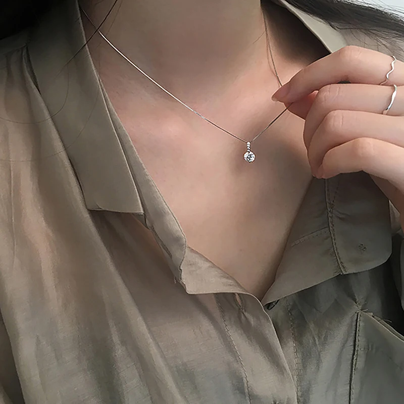 Shiny Water Drop Shaped Necklace For Women Zircon Water Drop Pendant Clavicle Chain Necklace Valentines Day Gift Wedding Jewelry