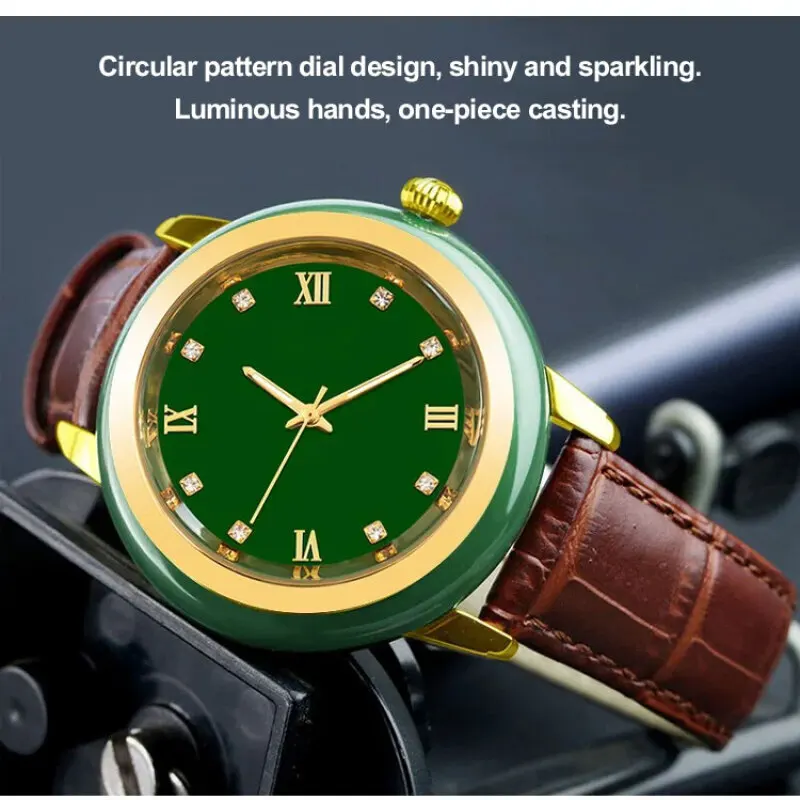 Fashionable Hetian Jade Watch Men Women Natural Jadeite Quartz Watch Timeless Design