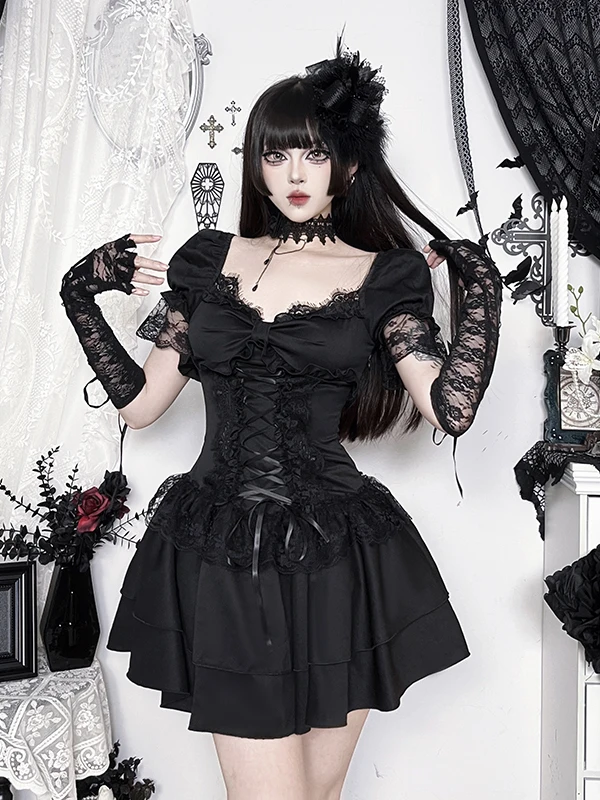تنورة Gothic Sle loween Bubble Sve Dr ذات الخصر المنفوش مع حزام عالي الخصر من ألياف البوليستر ort Sve Wo...