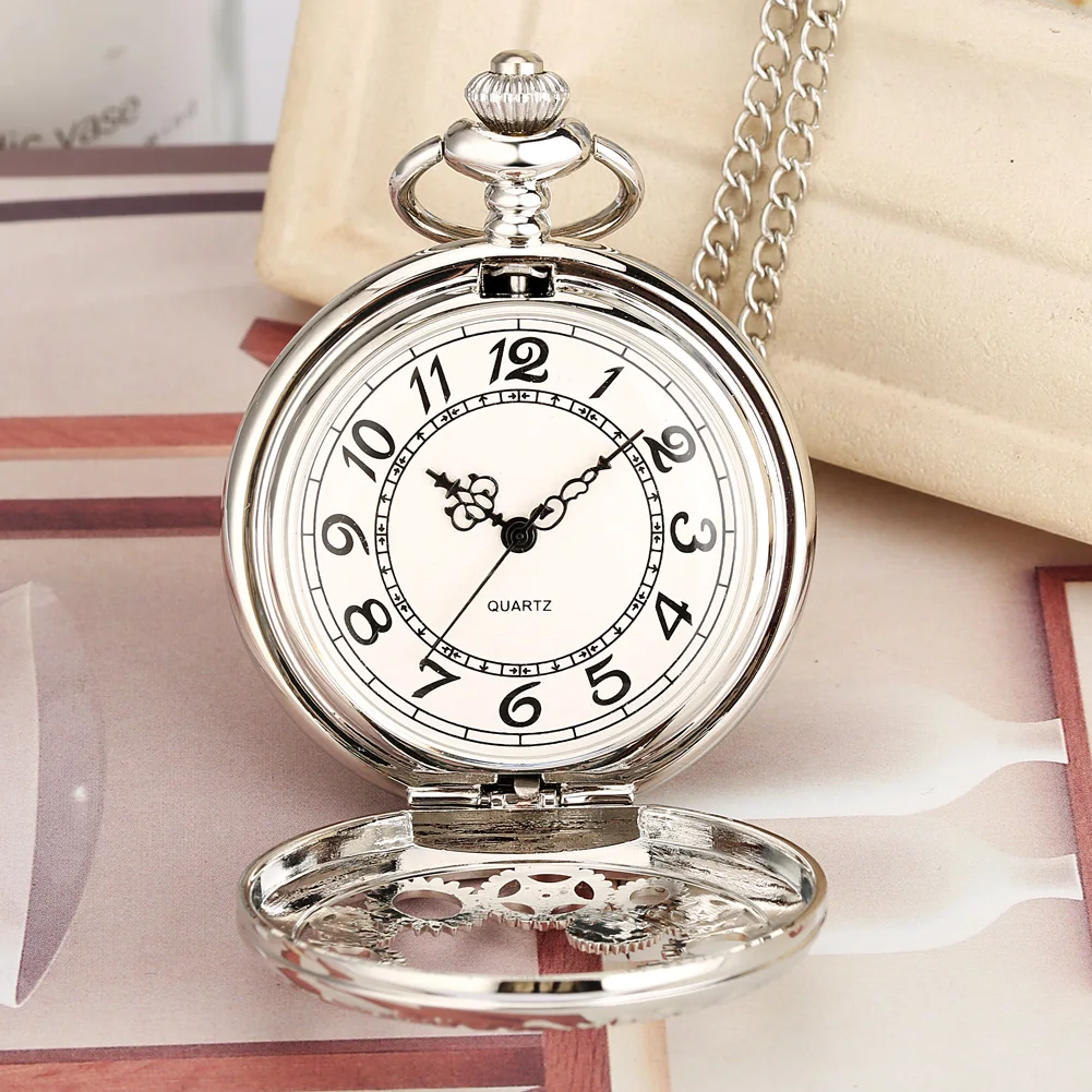 Steampunk Retro Necklace Gear Wheel Design Quartz Pocket Watch Men Women Exquisite Charm Accessory Pendant Chain Pocket Clock