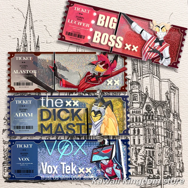 

Alastor Adam Люцифер Vox аниме косплей акриловый зыбучий песок Ticket Stub коллекция фигурки для косплея орнамент подарок на день рождения