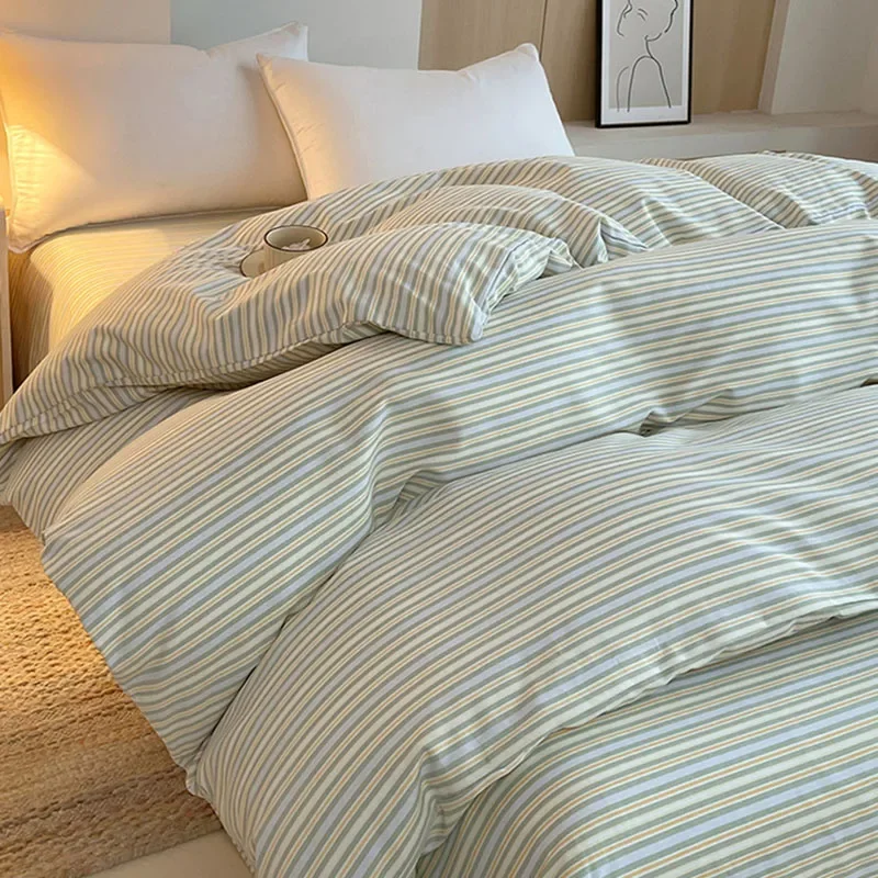 High-Quality Thick Pure Cotton Duvet Cover Cozy Old Coarse Striped Printed Quilt Cover Skin-Friendly Luxury Single Bedclothes