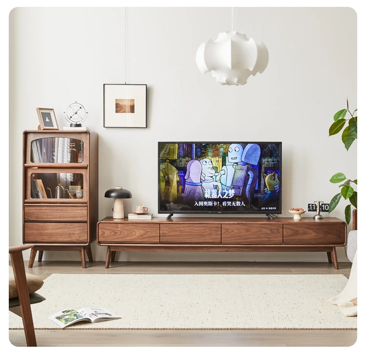 

Шкаф для телевизора из массива дерева, современный минималистичный стиль, журнальный столик из массива дерева черного ореха, комбинированная мебель для гостиной