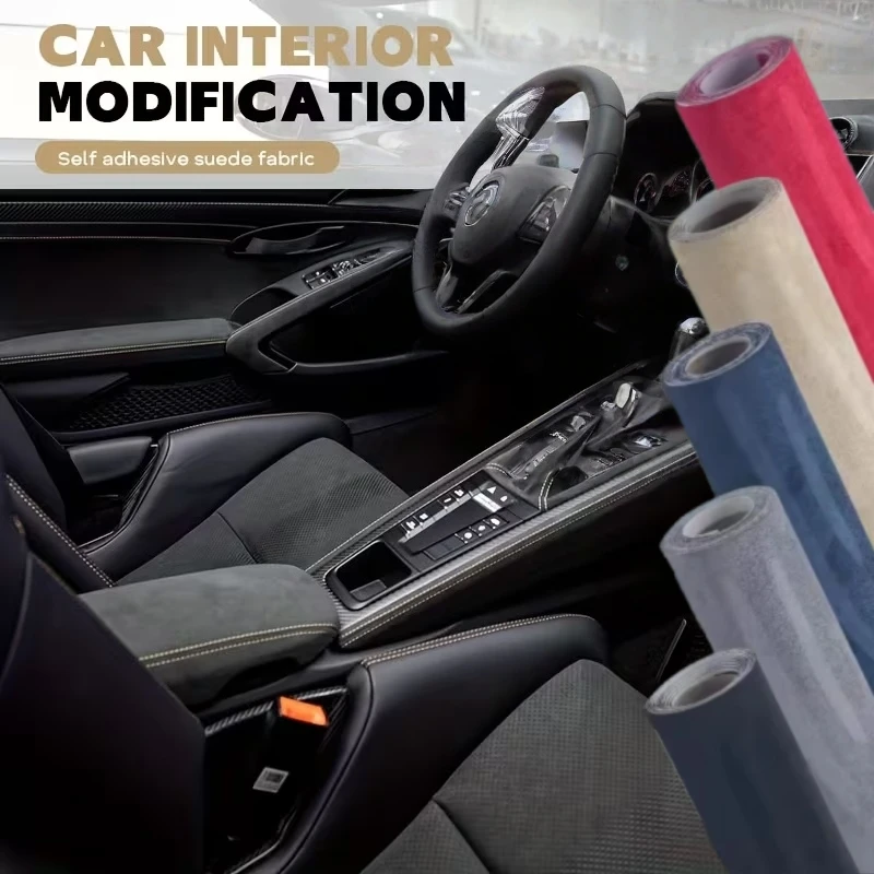 

Self Adhesive Suede Fabric Faux Suede PU Leather Repair Headliner Fabric Craft Decor Self-adhesive for Car Interior Modification