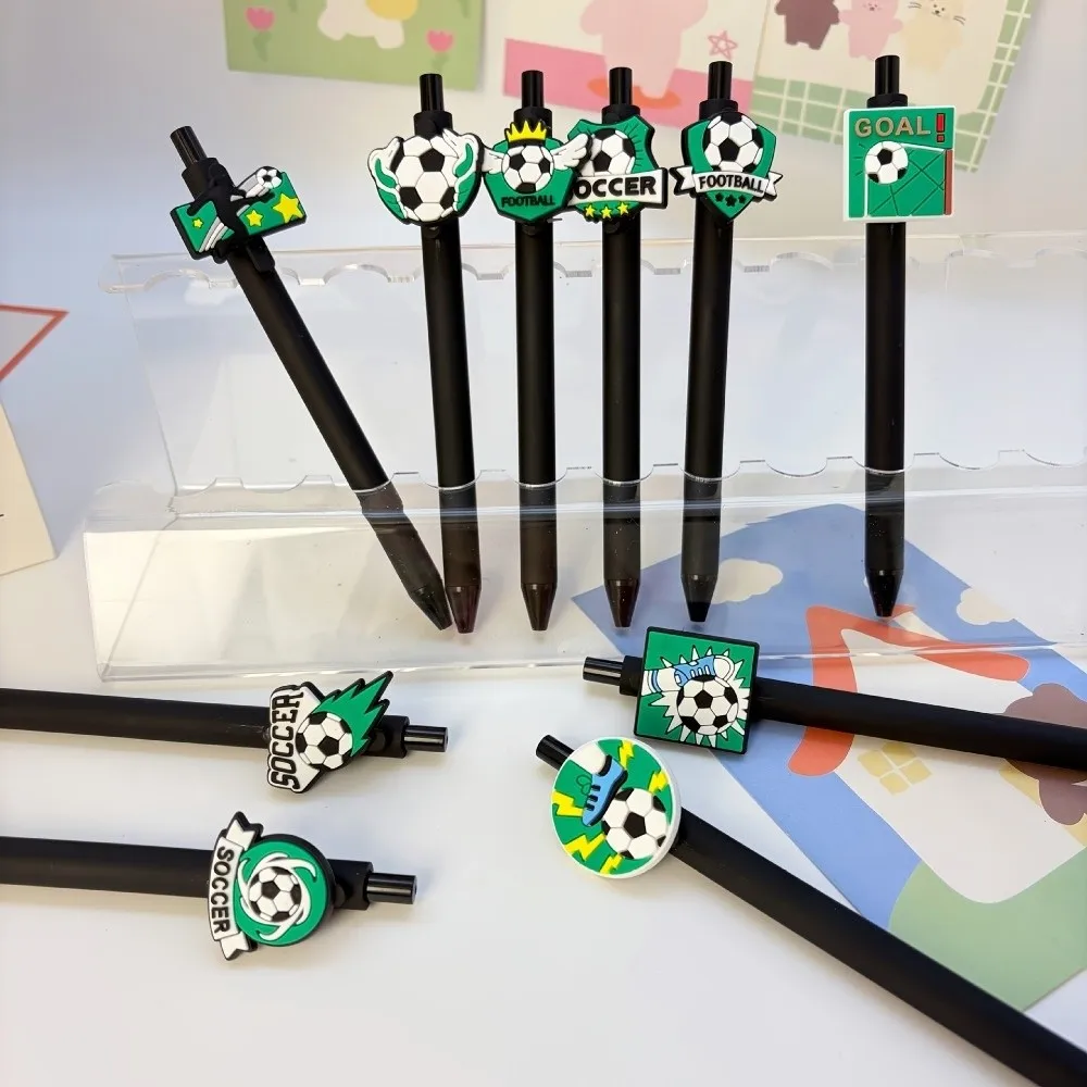 10pcs Black Ink Soccer Themed Pens Random Patterns Creative Ballpoint Pens Press-Type Funny Football Style Pens