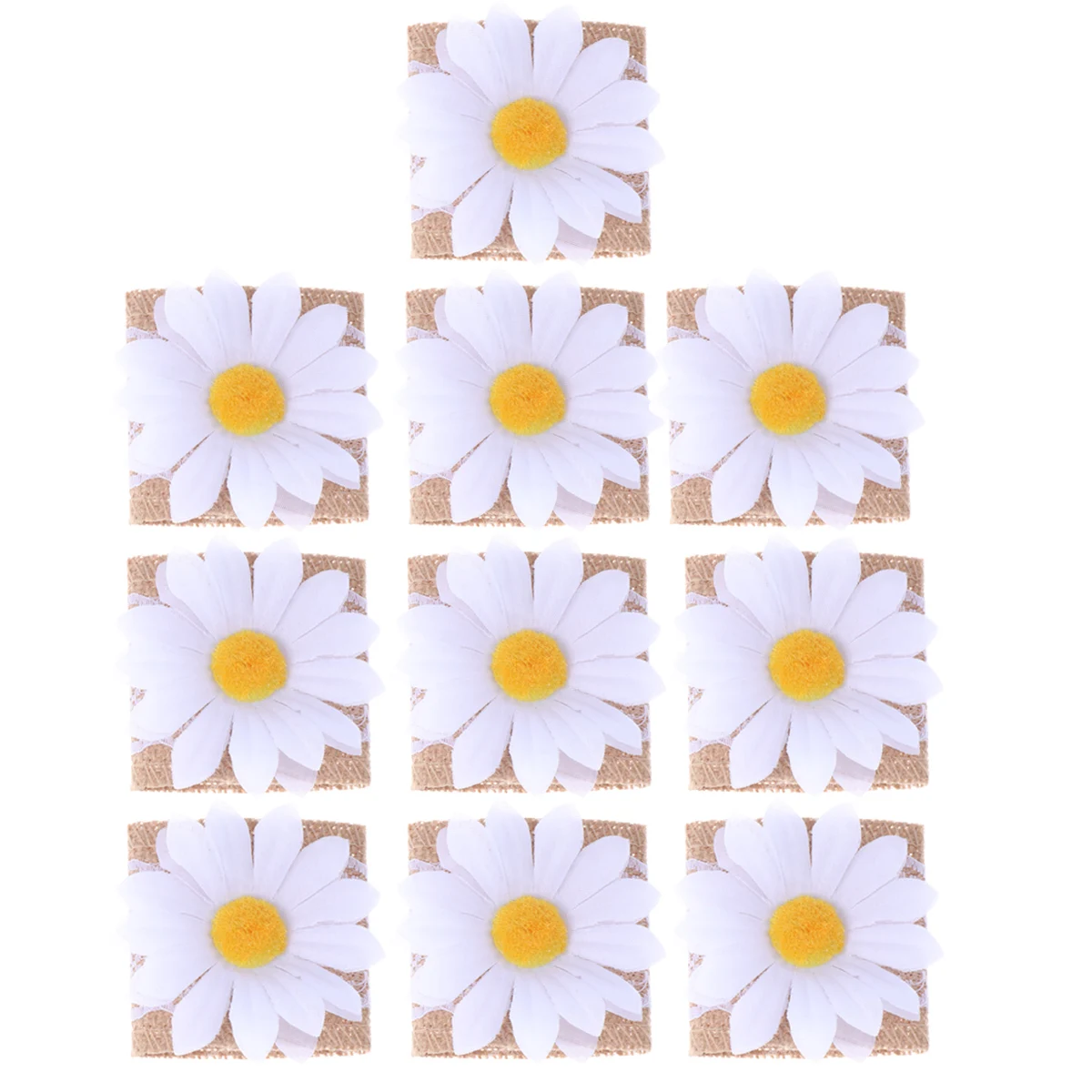 

10 Pcs Napkin Ring Sunflower Design Banquet Holder Wedding Daisy Dinner Natural Linen