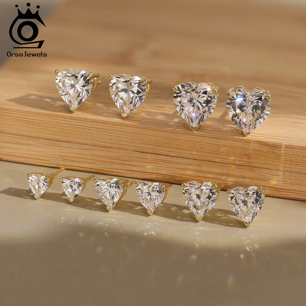 

ORSA JEWELS 0.5-4 Carat 925 Sterling Silver 8A Cubic Zircon Stud Earrings Girl Classic Solitaire Heart Shape Stud Earrings LZE55