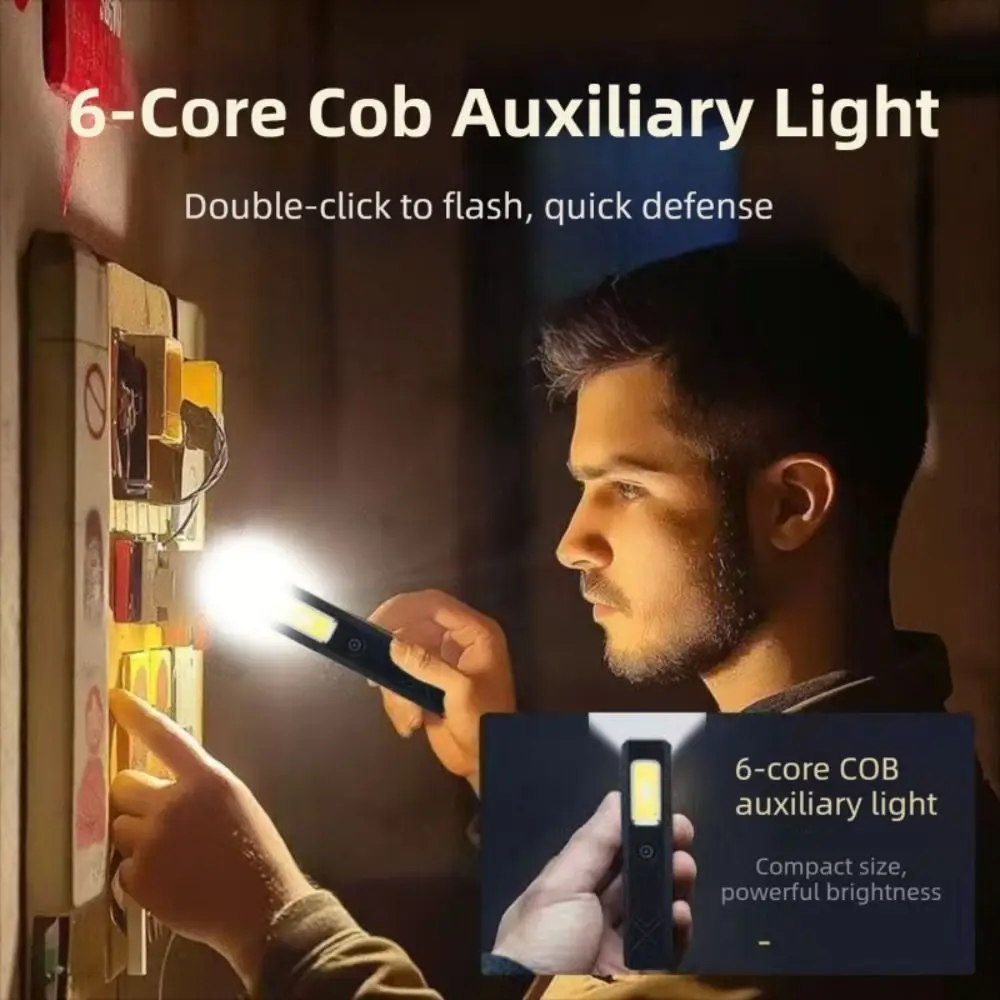 Rechargeable LED Keychain Flashlight with Magnet Ultra-thin Security Flashing Work Light Multifunctional Back Clip Design