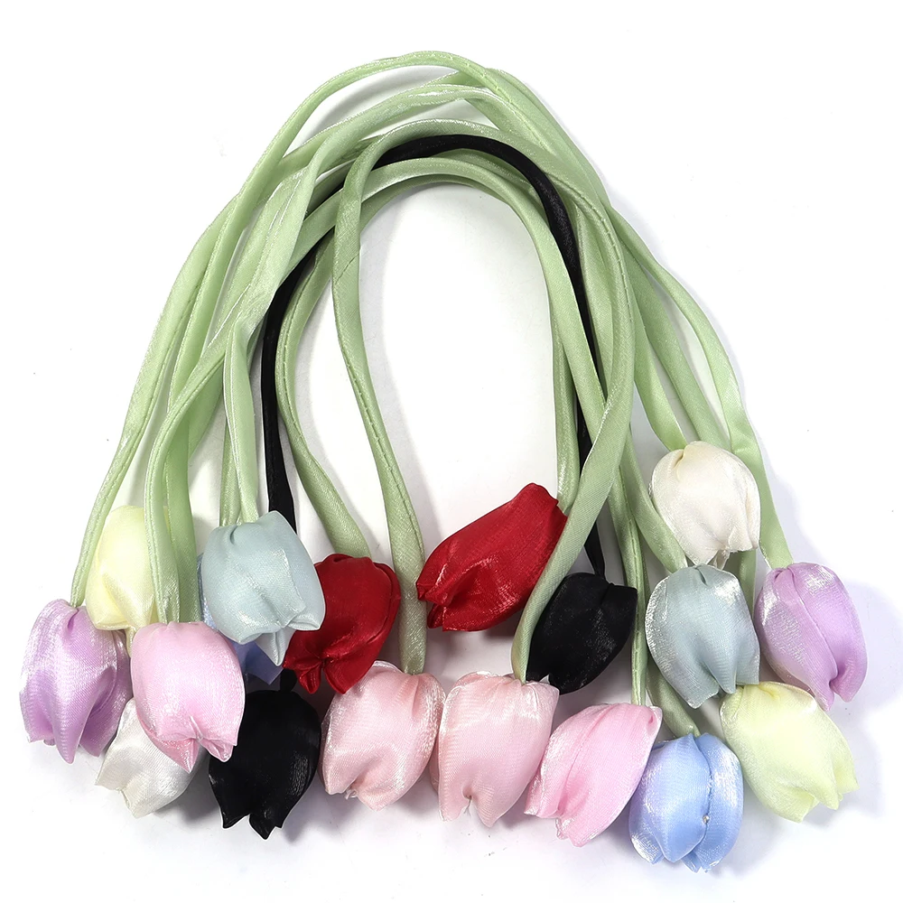 5 unids/lote de cintas coloridas de capullo de flor de tulipán, almohadas de tela hechas a mano, bolsas, sombreros, cinta decorativa de ganchillo, manualidades DIY, accesorios para el hogar
