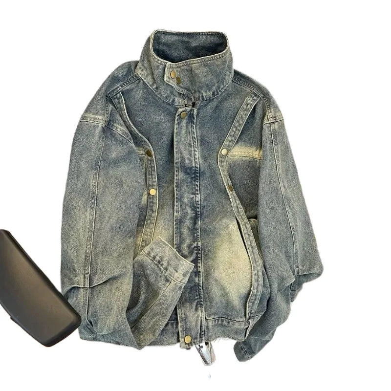 

Large Size American Retro Stand-up Collar Jacket Men's Street Hip-hop High Street Trend Handsome Simple Versatile Jeans Jacket