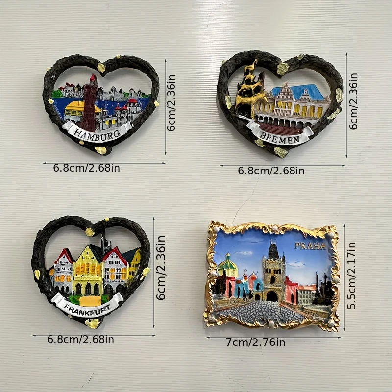 1 قطعة اليدوية ثلاثية الأبعاد الراتنج الفن مغناطيس الثلاجة ، فرانكفورت بريمن براغ ساحة شلالات نياجرا سوان ستون القلعة ميونيخ الدنمارك نوتردا