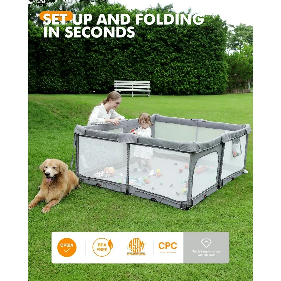 Box per bambini pieghevole con tappetino spesso non rimovibile Cortile da gioco pieghevole extra large per neonati Box da viaggio portatile per bambini piccoli