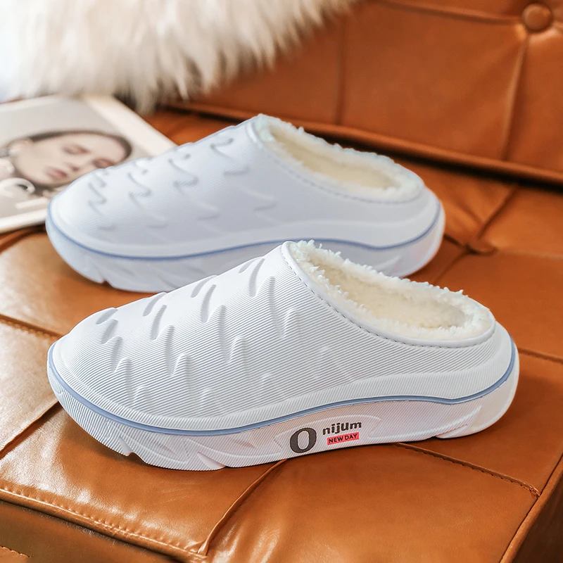 Autumn Winter Men‘s Cotton Slippers Indoor Outdoor Fur Warm Slippers Shoes Waterproof Autumn Male Couple House Plush Slippers