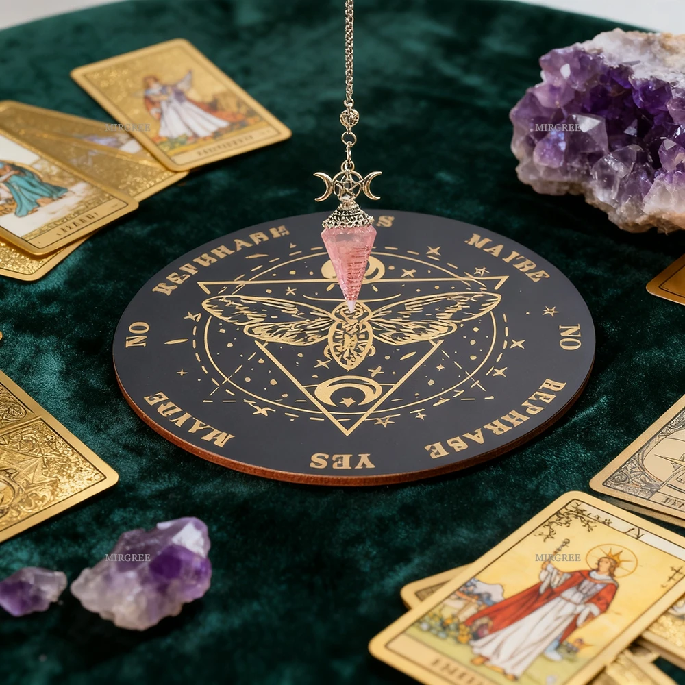 Péndulo de espíritu de cristal de 2 piezas combinado con disco de adivinación de astrología, herramienta de adivinación de cristal para una interpretación intuitiva profunda