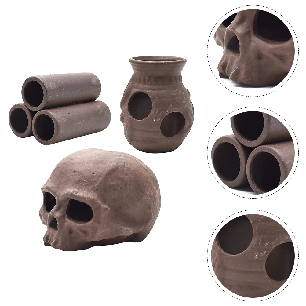 

3 Pcs Fish Tank Escape Hole Aquarium Pottery Pots Decoration Cave Hideout Shrimp Accessory Cichlids
