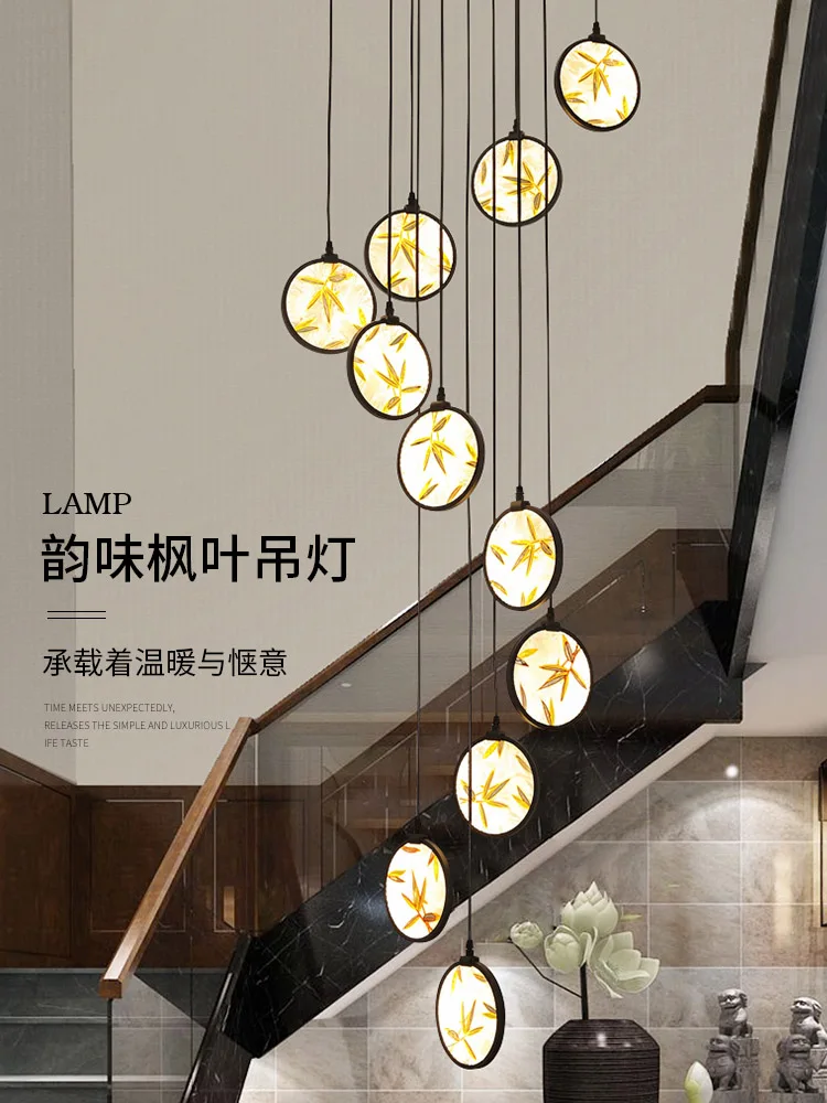 Modern Villa Spiral Staircase Chandelier New Chinese Style Enamel Colored Lobby Living Room Long Chandelier Free Shipping