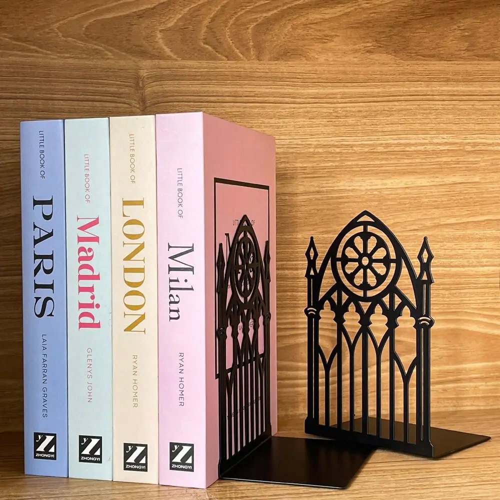 Gothic Students Book Ends Rust Resistant Openwork Design Book Divider Holder Freestanding Sturdy Display Bookshelf Home Office