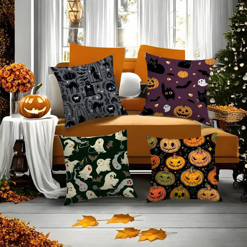 

Halloween Witch Hat Pillow Case Holiday Horror Atmosphere Short Plush Double-sided Printing Home Cushion Cover