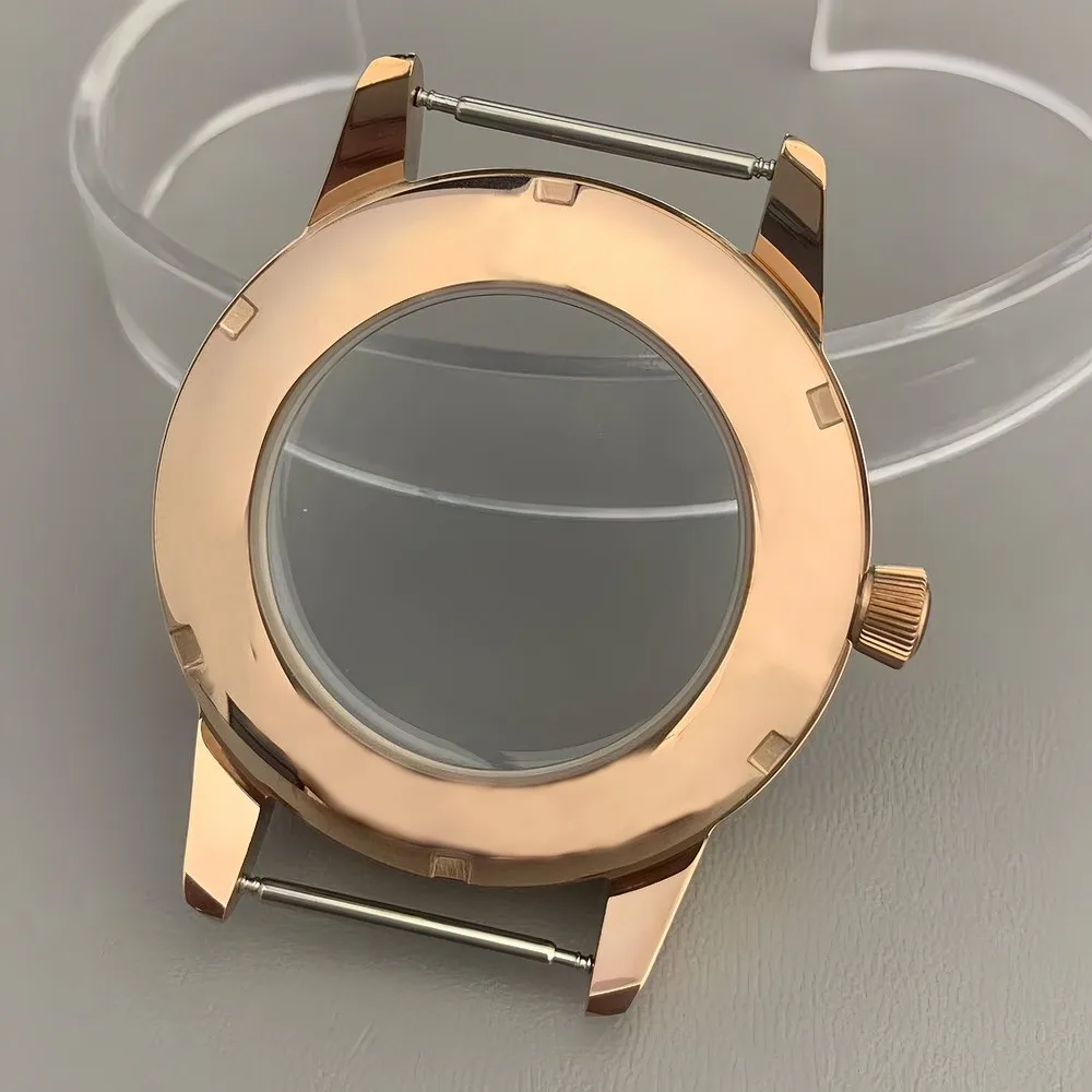 حافظة ساعة من الفولاذ المقاوم للصدأ 40.5 مللي متر قوس زجاجي شفاف غطاء خلفي فضي ذهبي لحركة NH35 NH38 ساعة الكوكتيلات جزء وزارة الدفاع
