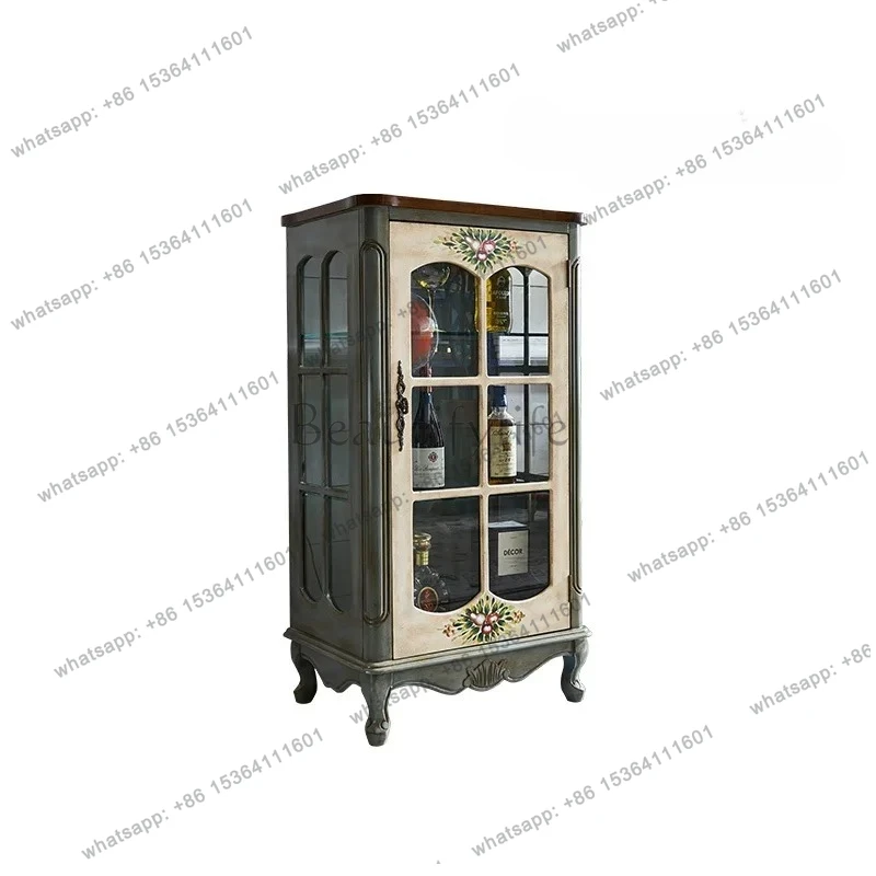 LXVetrina americana en madera maciza por vino, soggiorno, TV, armadietto a muro, vetrina retro a porta singola en vetro