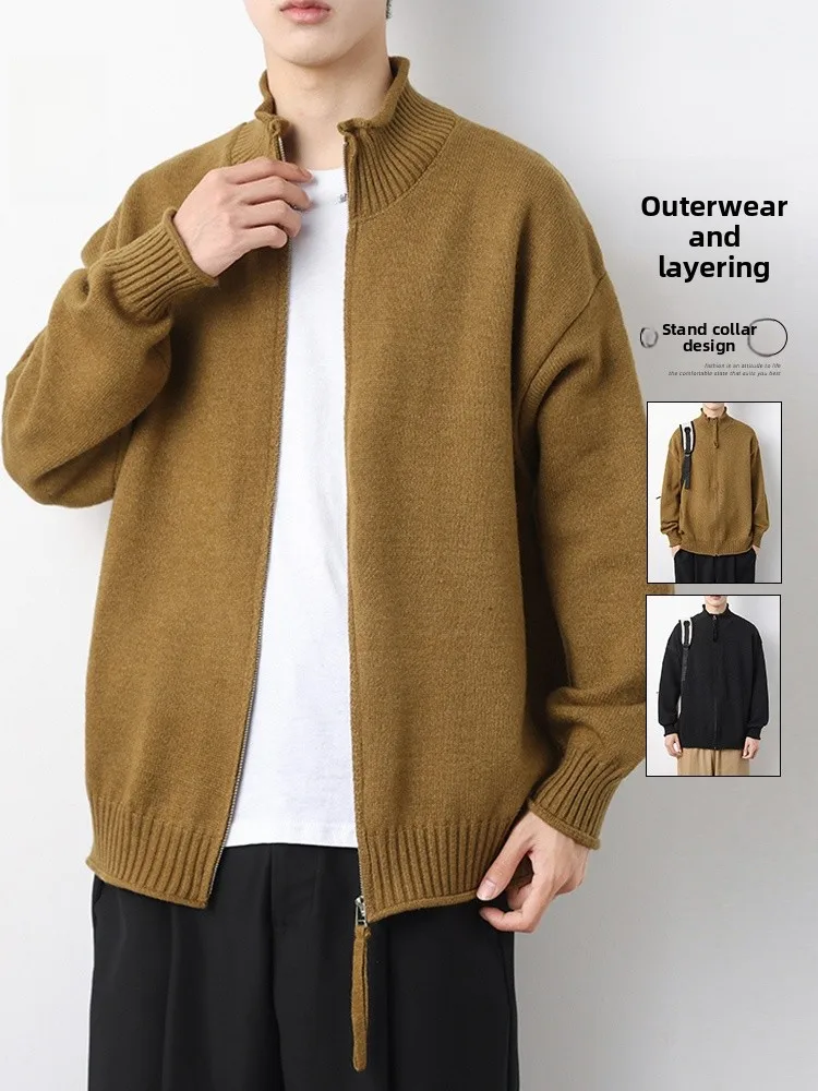 

Мужской теплый вязаный кардиган на молнии, зимний дизайн, легкий, комфортный, из полиэстера и нейлона, А-силуэт