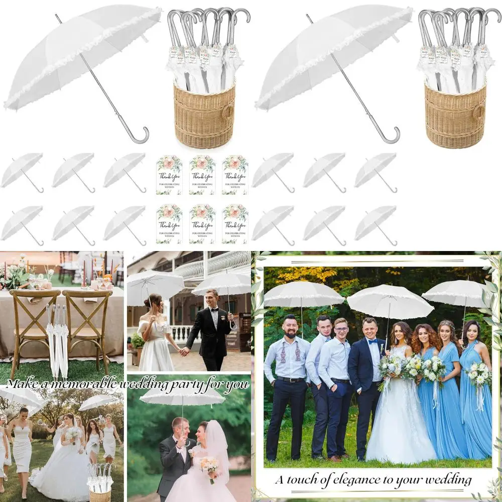 

Elegant White Ruffle Umbrellas - 47 Wedding Party Favors with Tags & Rope for Guests
