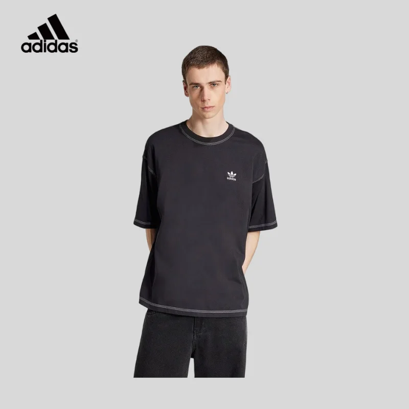 

Adidas clover small logo half-sleeved men's oversized short-sleeved T-shirt JW0971