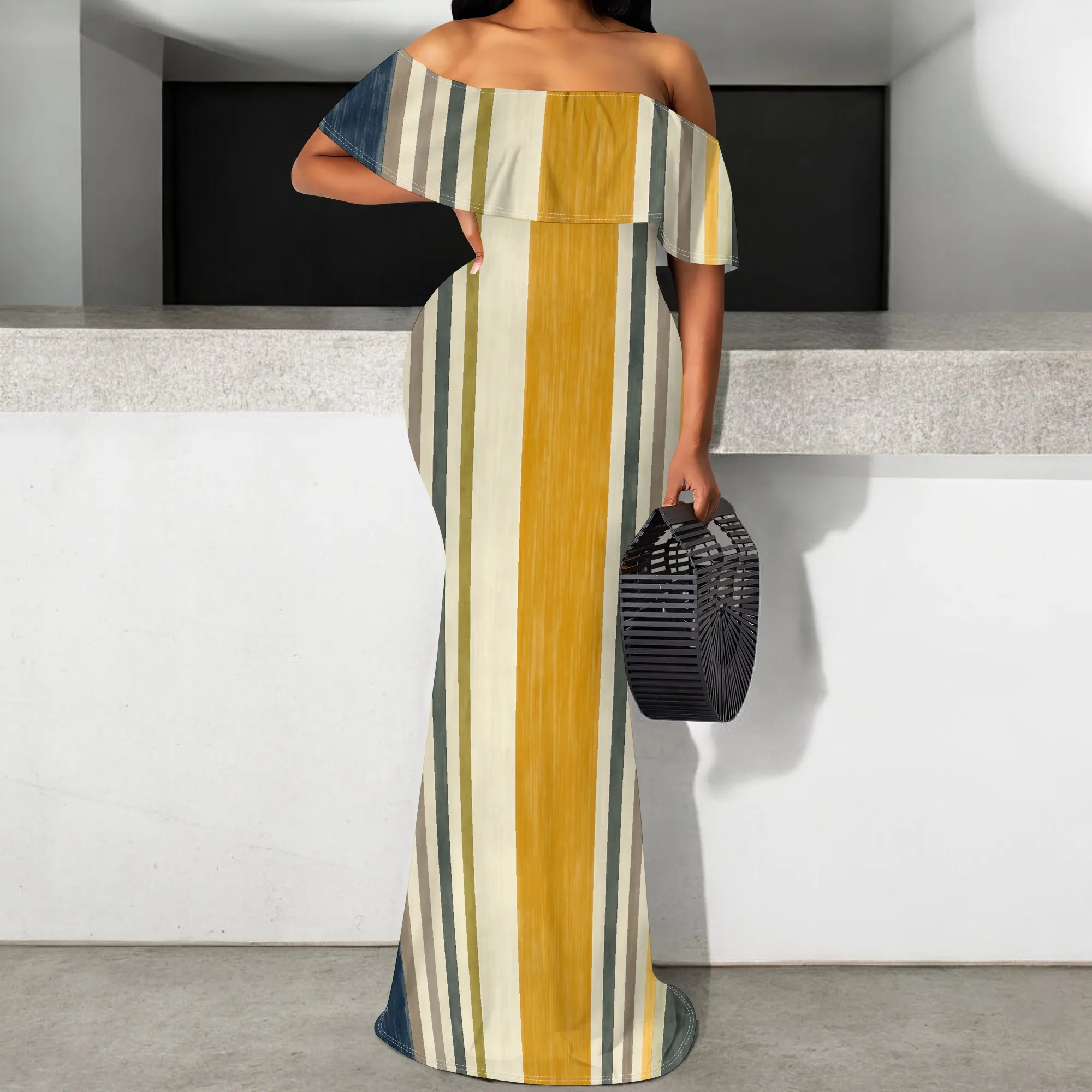 

Women's Off Shoulder Striped Maxi Dress S-3XL Summer Elegant Vacation Party Beach Long Dress
